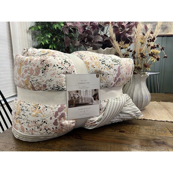 Reversible Floral and Stripe Comforter Full/Queen Set - Threshold Studio McGee - Picture 1 of 7